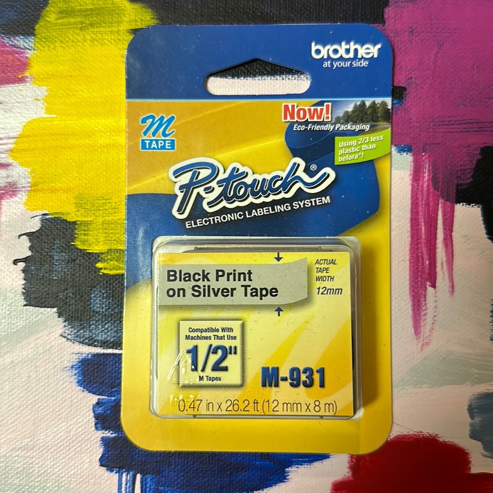 P-Touch Labeling Tape 1/2” Black on Silver